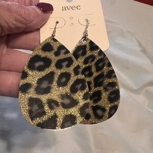 Leopard Print Teardrop Earrings - Gold and Black